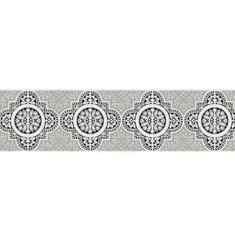 Wallpaper Border Boho Farmhouse Tile Gray & White OPEN ROLL